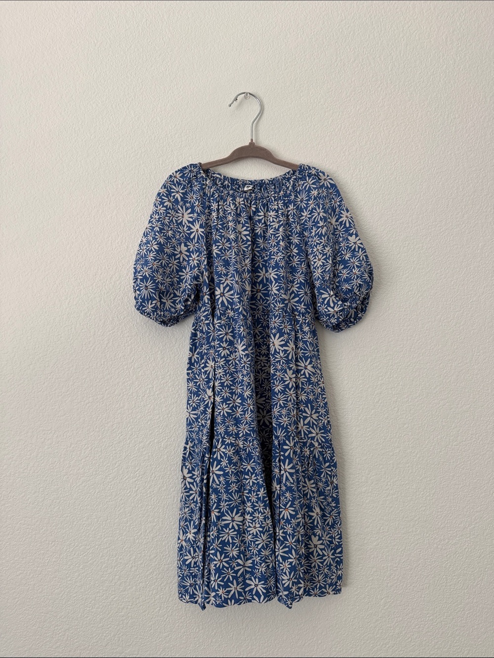 Uniqlo Kids Blue Floral Puff-Sleeve Midi Dress